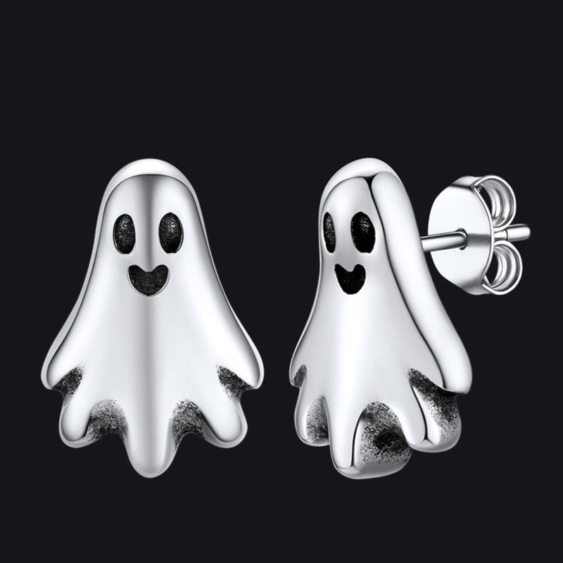 Halloween Silver Ghost Stud Earrings for