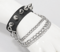 Gothic Punk Faux Leather Bracelet With Chain / Black Adjustable Wristbands With Studs