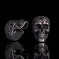 Gothic Cross Celtic Sterling Silver Cracked Skull Ring
