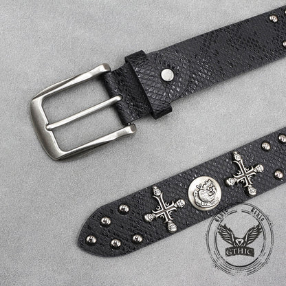Gothic Cross Skull Rivet Snake Pattern Pu Leather Belt