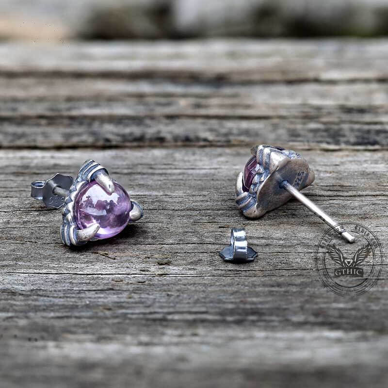 Gothic Dragon Claw Stone Sterling Silver Stud Earrings