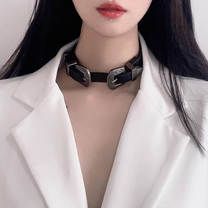 Gothic Pattern Pu Leather Buckle Choker