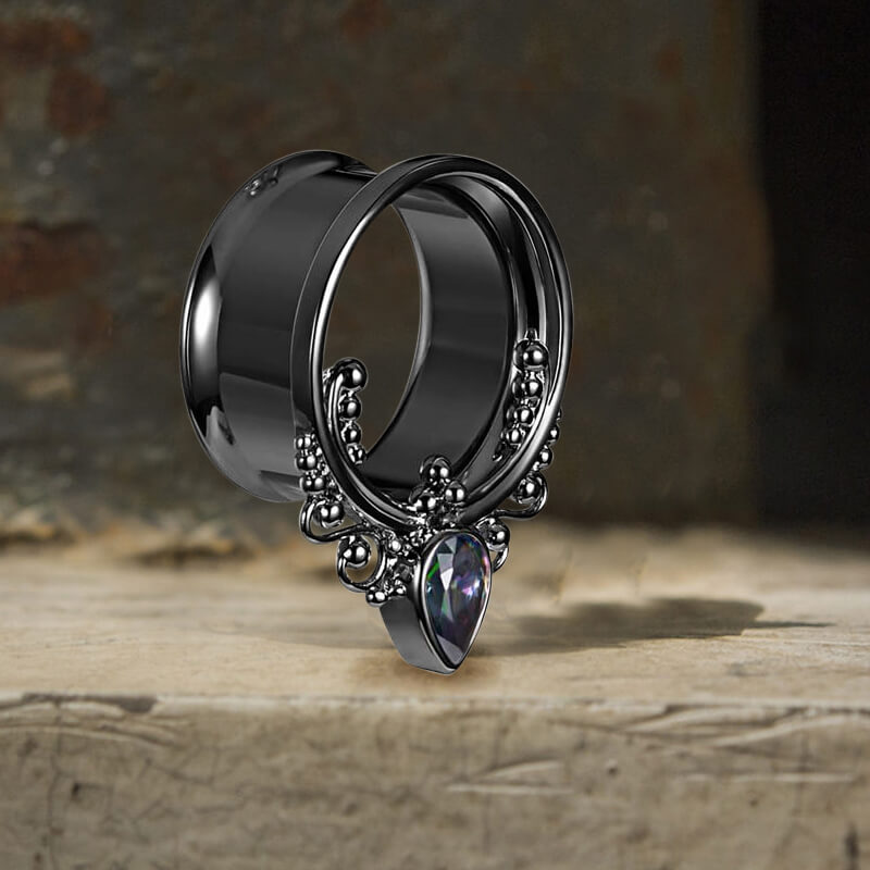 Gothic Gem-set Stainless Steel Tunnel Ear Gauges