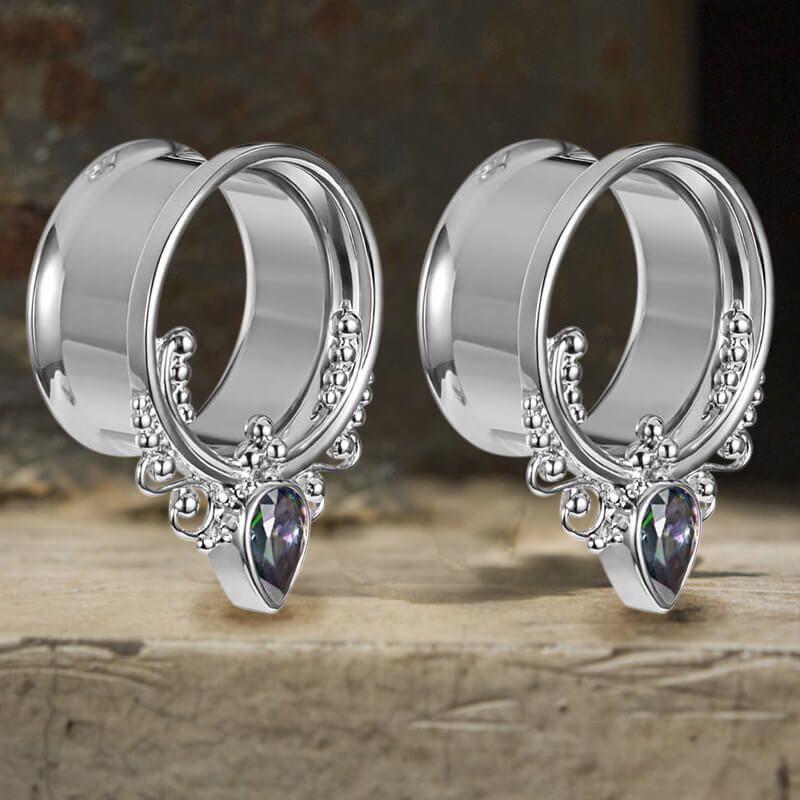 Gothic Gem-set Stainless Steel Tunnel Ear Gauges