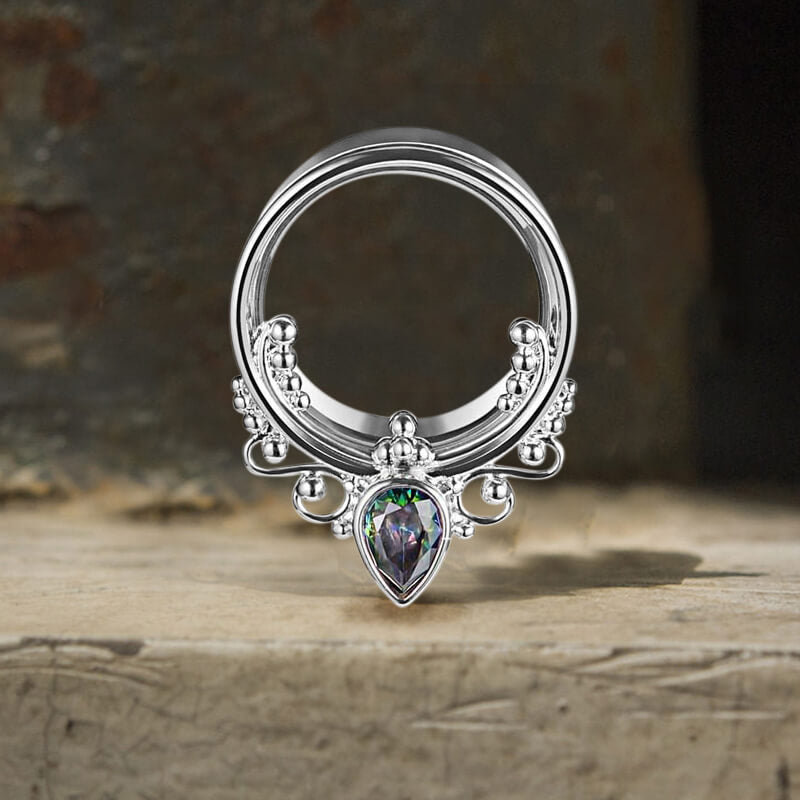 Gothic Gem-set Stainless Steel Tunnel Ear Gauges