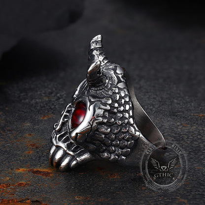Gothic Horn Skull Devil Eye Stainless Steel Ring