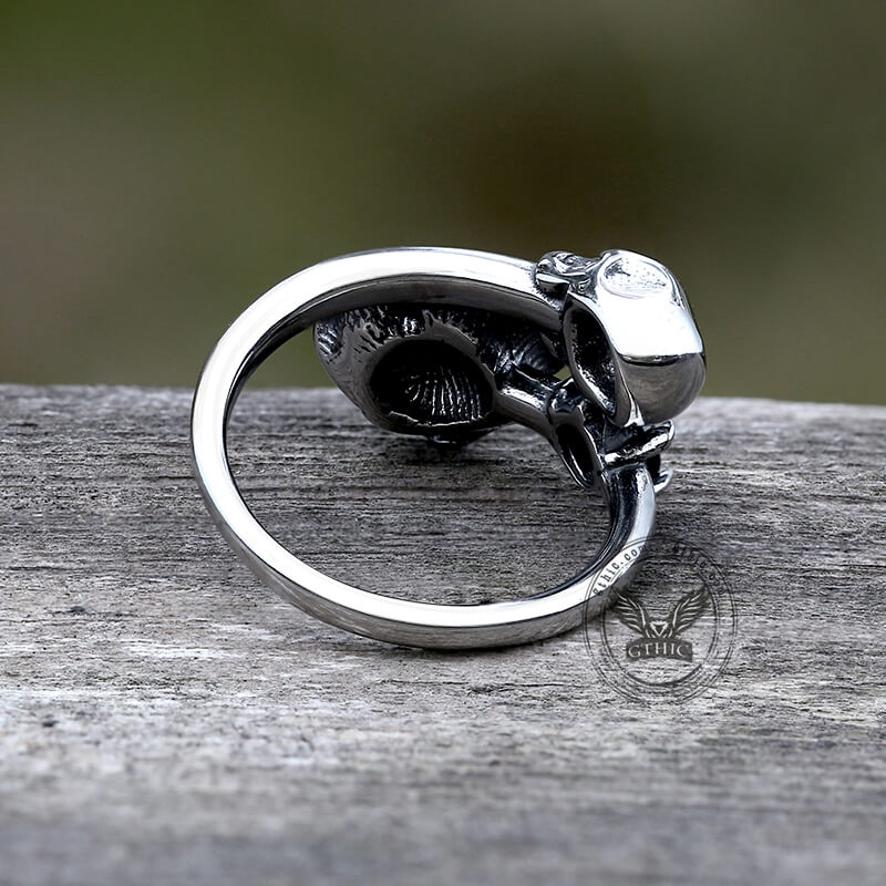 Gothic Rose Skull Stainless Steel Ring