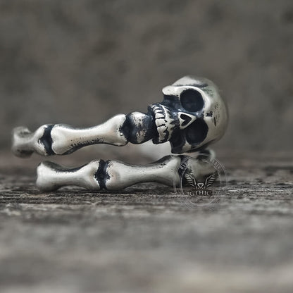 Gothic Skull Bone Sterling Silver Open Ring