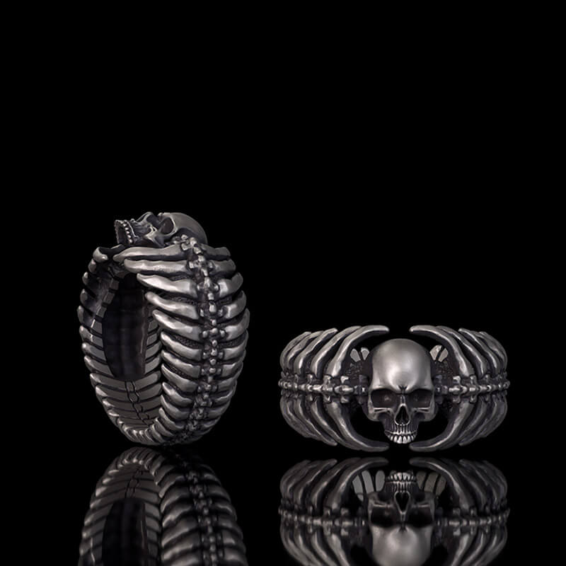 Gothic Skull Centipede Spine Sterling Silver Ring