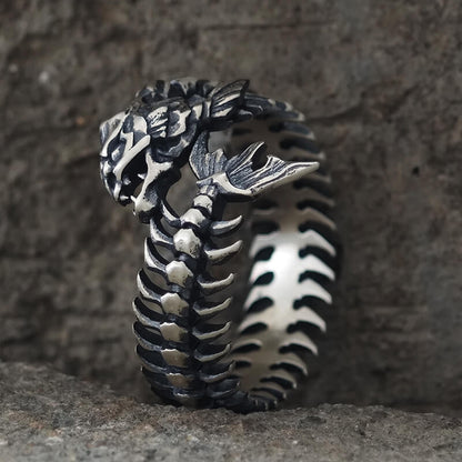 Gothic Skull Fishbone Spine Sterling Silver Open Ring