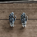 Gothic Skull Hand Bone Sterling Silver Stud Earrings