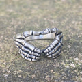 Gothic Skull Hand Heart Shaped Sterling Silver Ring