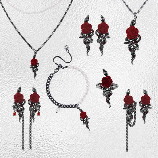Gothic Snake Wrapped Rose Alloy Jewelry Set