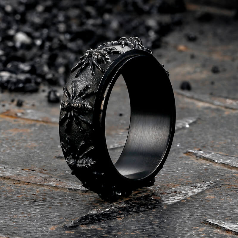 Gothic Spider Pattern Stainless Steel Spinner Ring