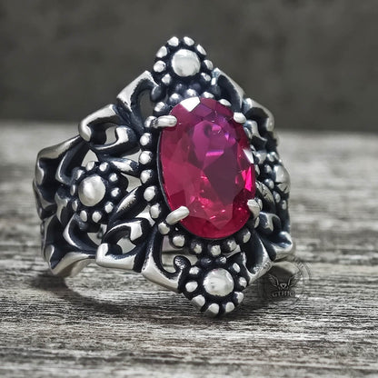 Gothic Sunflower Pattern Gemstone Sterling Silver Ring