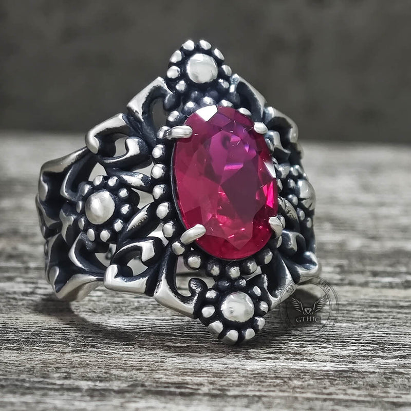Gothic Sunflower Pattern Gemstone Sterling Silver Ring