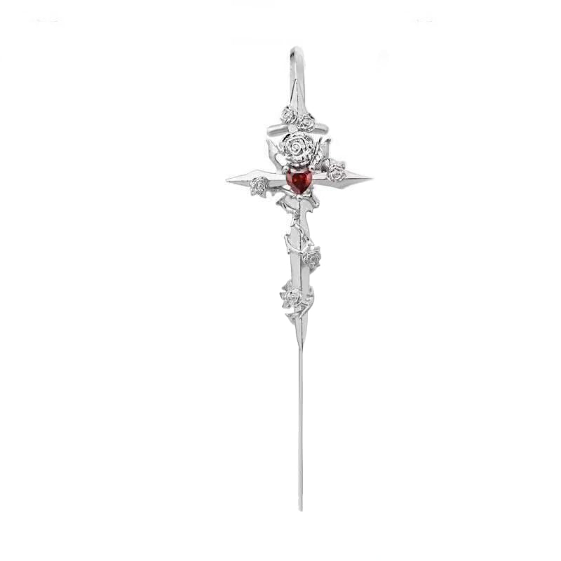 Gothic Taboo Rose Sword Copper Earrings