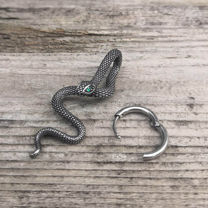 Green Eye Snake Stainless Steel Drop Earrings
