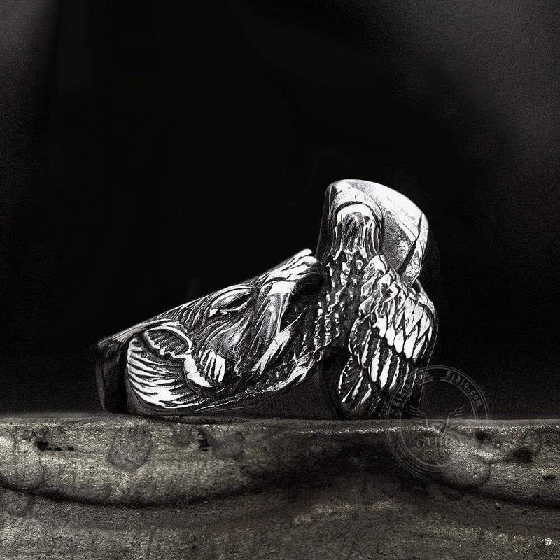 Mythology Odin Wolf Stainless Steel Viking Ring