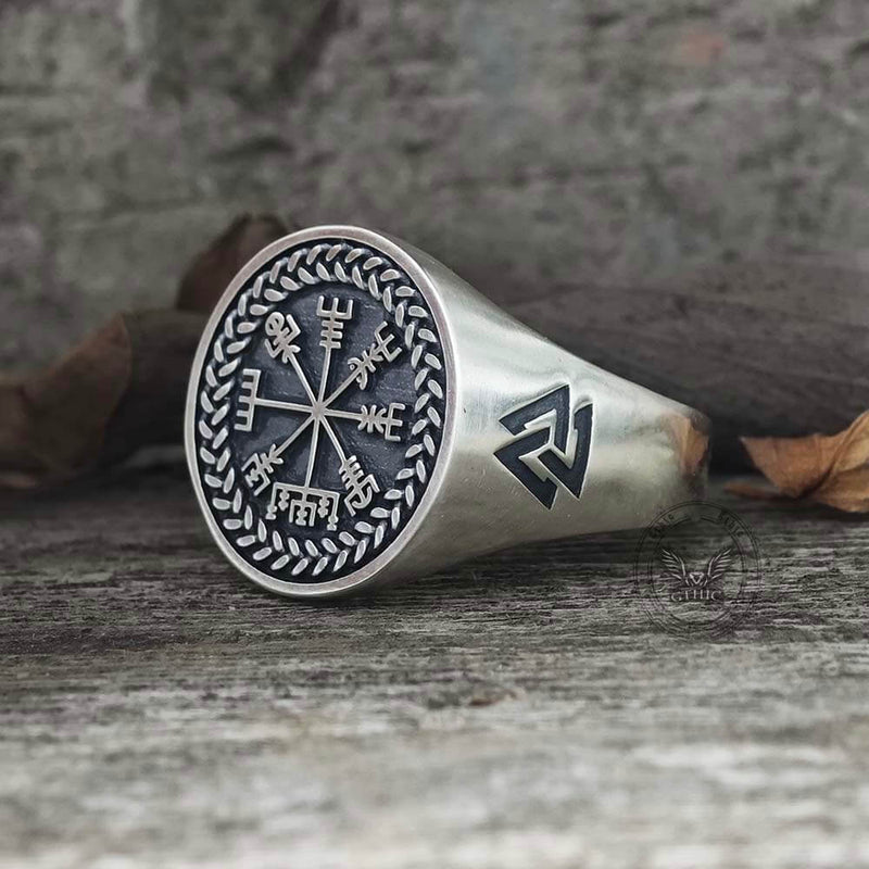 Helm of Awe Valknut Sterling Silver Viking Ring