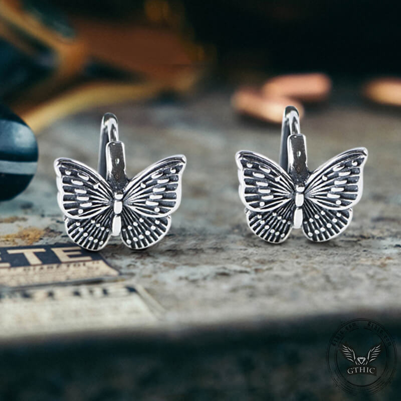 Hollow Out Butterfly Sterling Silver Huggie Earrings