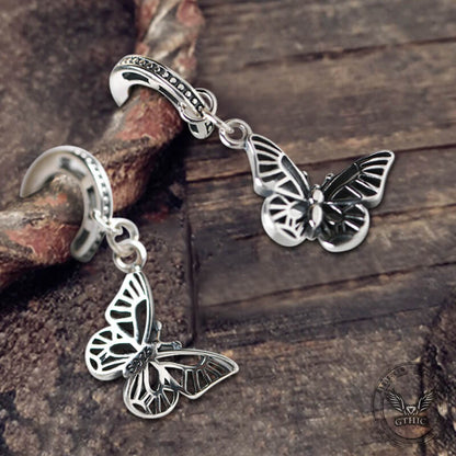 Hollow Out Butterfly Sterling Silver Huggie Earrings