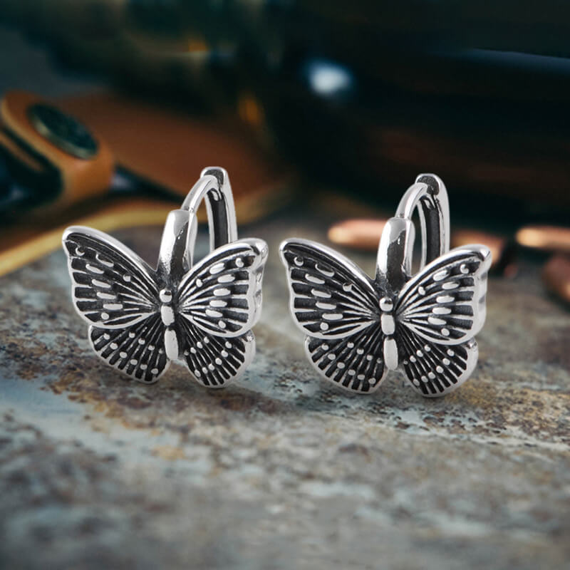 Hollow Out Butterfly Sterling Silver Huggie Earrings