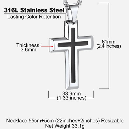Christian Black Enamel Cross Pendant Necklace for
