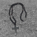 Latin Cross Stone Bead Biker Rosary Necklace