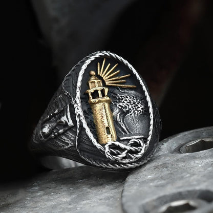 Lighthouse Hourglass Stainless Steel Marine Ring