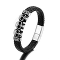Genuine Leather Bracelet With Skull & Magnetic Buckle / Punk Style Stainless Steel Jewelry