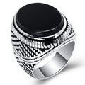 Ring With Black Stone / 316l Stainless Steel Jewelry / Silver Plated Ring