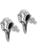 Miniature Pewter Raven Skull Earrings With Surgical Posts