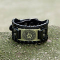 Nordic Wolf Paw Runes Leather Viking Bracelet