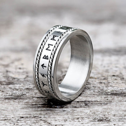 Norse Runes Twist Chain Stainless Steel Viking Ring