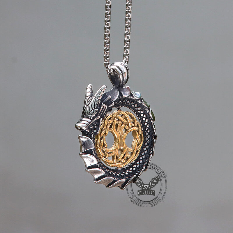 Ouroboros Tree of Life Stainless Steel Spinner Pendant