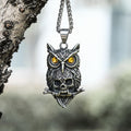 Owl Stainless Steel Gemstone Skull Pendant