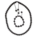 Natural Black Obsidian 10mm Bead Necklace and Bracelet Set, With Black Nylon Macrame Knot Closure, Adjustable