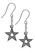 Pentagram Earrings With Black Enamel and Chain Design