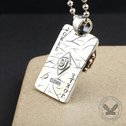 Poker Joker Sterling Silver Skull Pendant