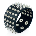 Pu Leather Gothic Bracelet / Black Bangle With Four Row Spikes