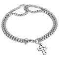 Punk Rock Titanium Steel Double Chain Bracelet / Motorcycle Biker Cross Pendant Bracelets