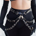 Punk Black Leather Metal Ring Waist Belt