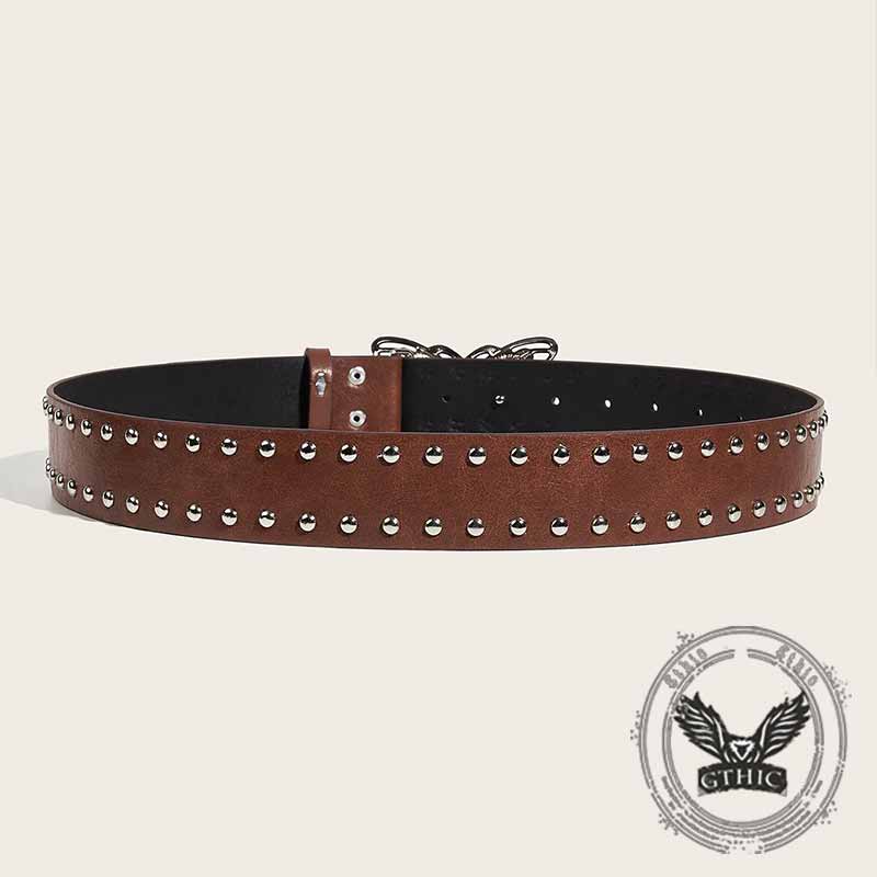 Punk Butterfly Buckle Rivet Pu Leather Belt