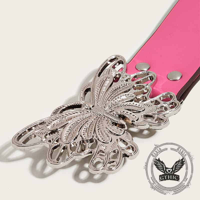 Punk Butterfly Buckle Rivet Pu Leather Belt