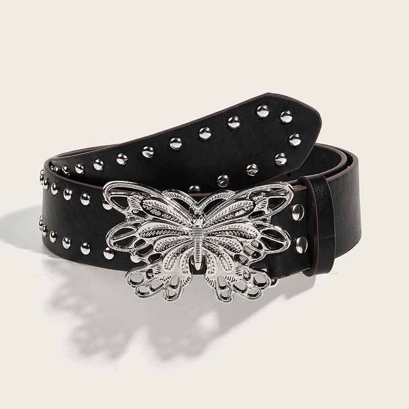 Punk Butterfly Buckle Rivet Pu Leather Belt