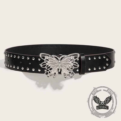 Punk Butterfly Buckle Rivet Pu Leather Belt