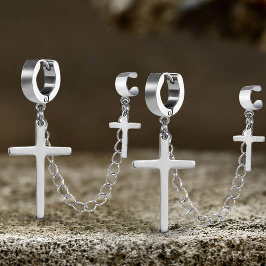 Punk Cross Tassel Stainless Steel Earrings