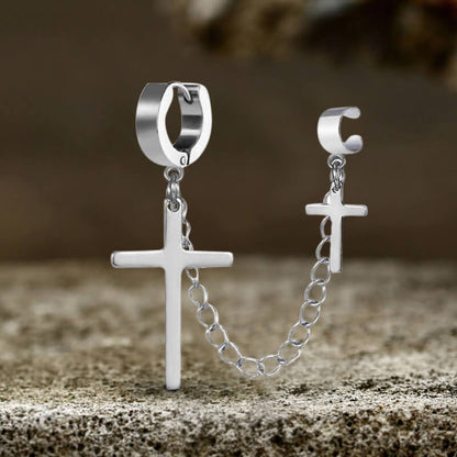 Punk Cross Tassel Stainless Steel Earrings