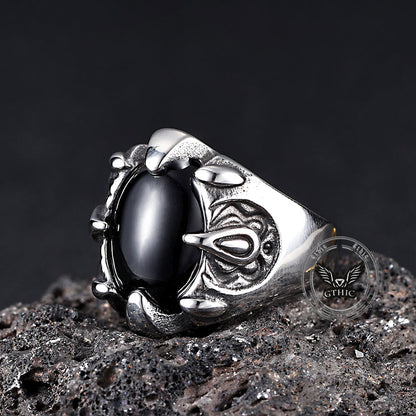 Punk Dragon Claw Gemstone Stainless Steel Ring